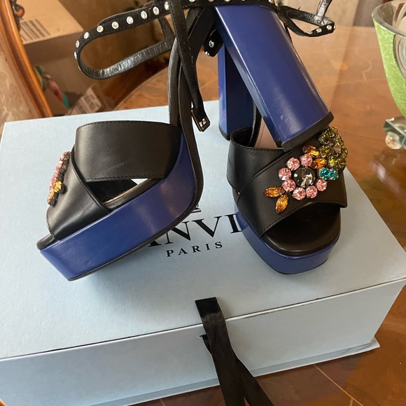 Lanvin Paris women’s platform wedges crystal embellished front sandals s… - Picture 6 of 16